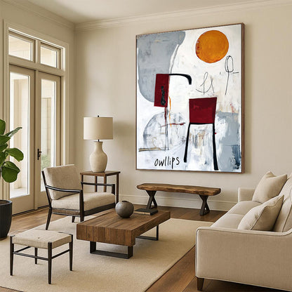 Minimalist Abstract with “owllips” for Art - Centric Café & Bohemian Living Room STSC828