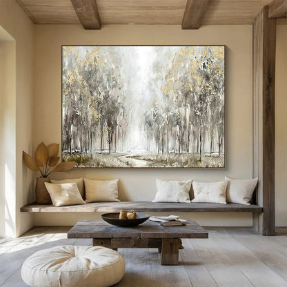 Gold - Leaf Forest Path Art for Elegant Countryside Villa Hallways DLZ3121