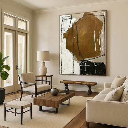 Brown - Black - White Abstract Art for Bohemian Home Living Room & Artistic Studio DLZ2029