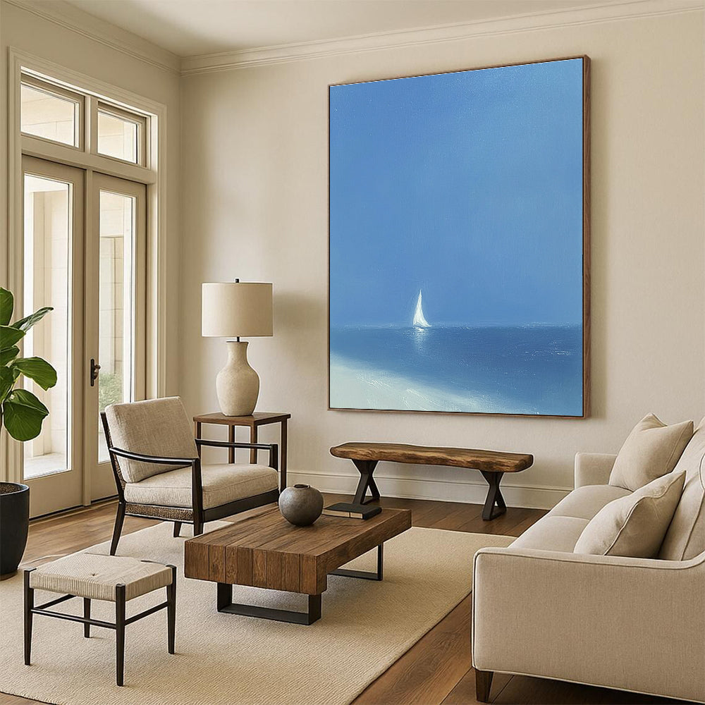 Solitary Sailboat at Sea Art for Coastal Home Living Room & Maritime Museum STSC1062