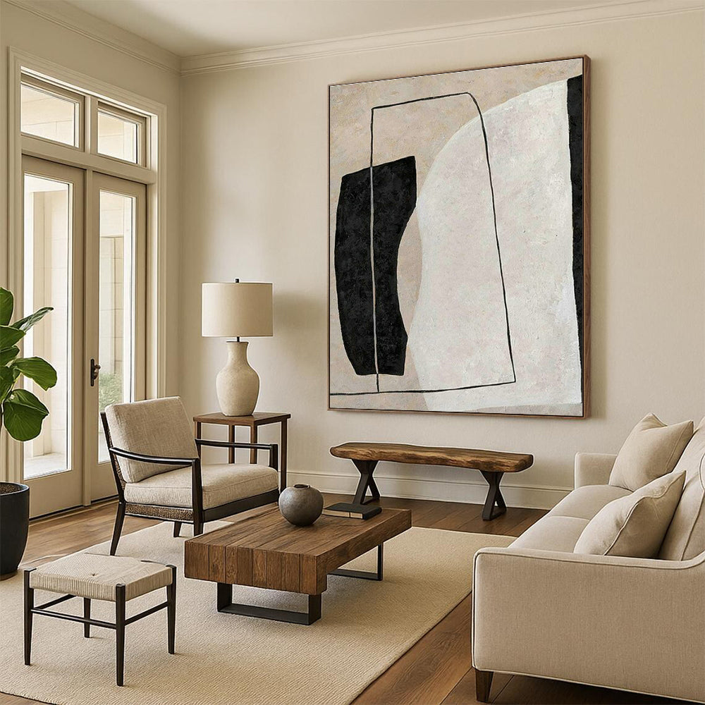Beige - Black Abstract Art for Industrial - Chic Restaurant & Home Library DLZ2027