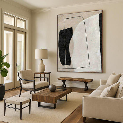 Beige - Black Abstract Art for Industrial - Chic Restaurant & Home Library DLZ2027