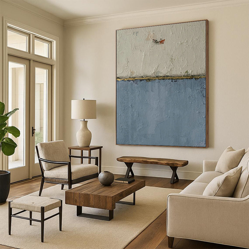 Blue - White - Gold Abstract Art for Living Room & Bedroom DLZ0526