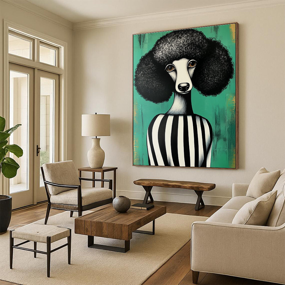 Afro - Poodle in Striped Top for Quirky Pet - Lovers’ Boutique & Eclectic Living Room STSC912