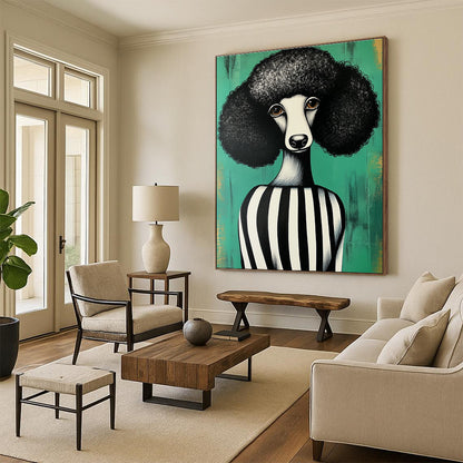 Afro - Poodle in Striped Top for Quirky Pet - Lovers’ Boutique & Eclectic Living Room STSC912