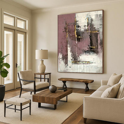 Pink - Gold Abstract Art for Living Room & Dining Room DLZ0556