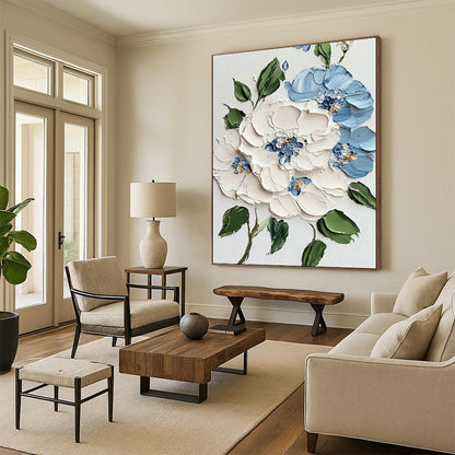 Blue and White Flower Art for Coastal Bedroom & Nautical - Themed Café DLZ1394