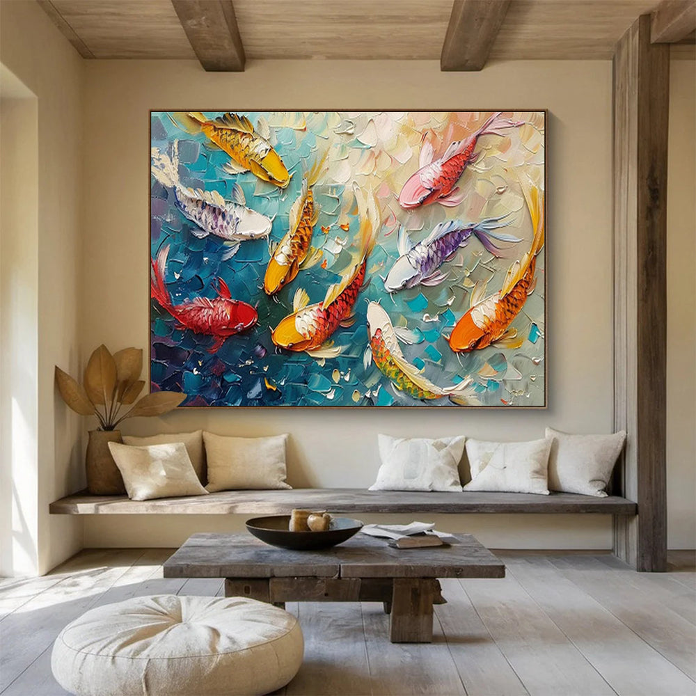 Textured Koi Fish Art for Prosperity - Themed Asian Restaurants DLZ3089