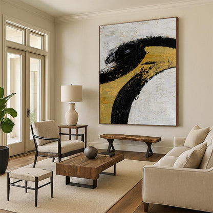 Black - Gold Abstract Art for High - End Restaurant Private Dining Rooms DLZ0039