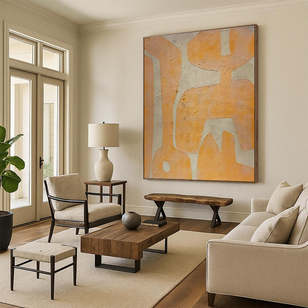Orange - Beige Abstract Art for Bohemian Living Room & Tropical Art Gallery DLZ1885