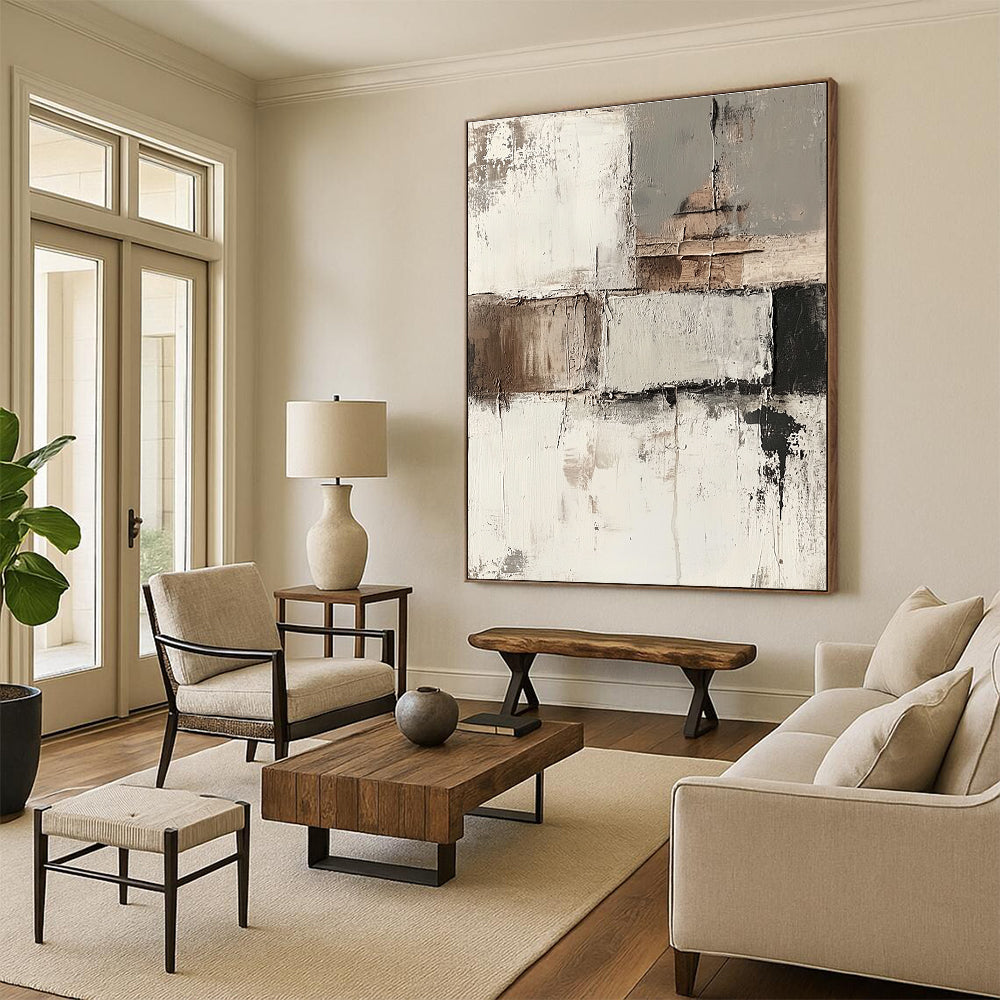 Neutral Tones Abstract Patchwork for Scandinavian - Style Bedroom & Modern Home Library STSC424