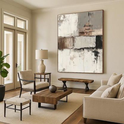 Neutral Tones Abstract Patchwork for Scandinavian - Style Bedroom & Modern Home Library STSC424