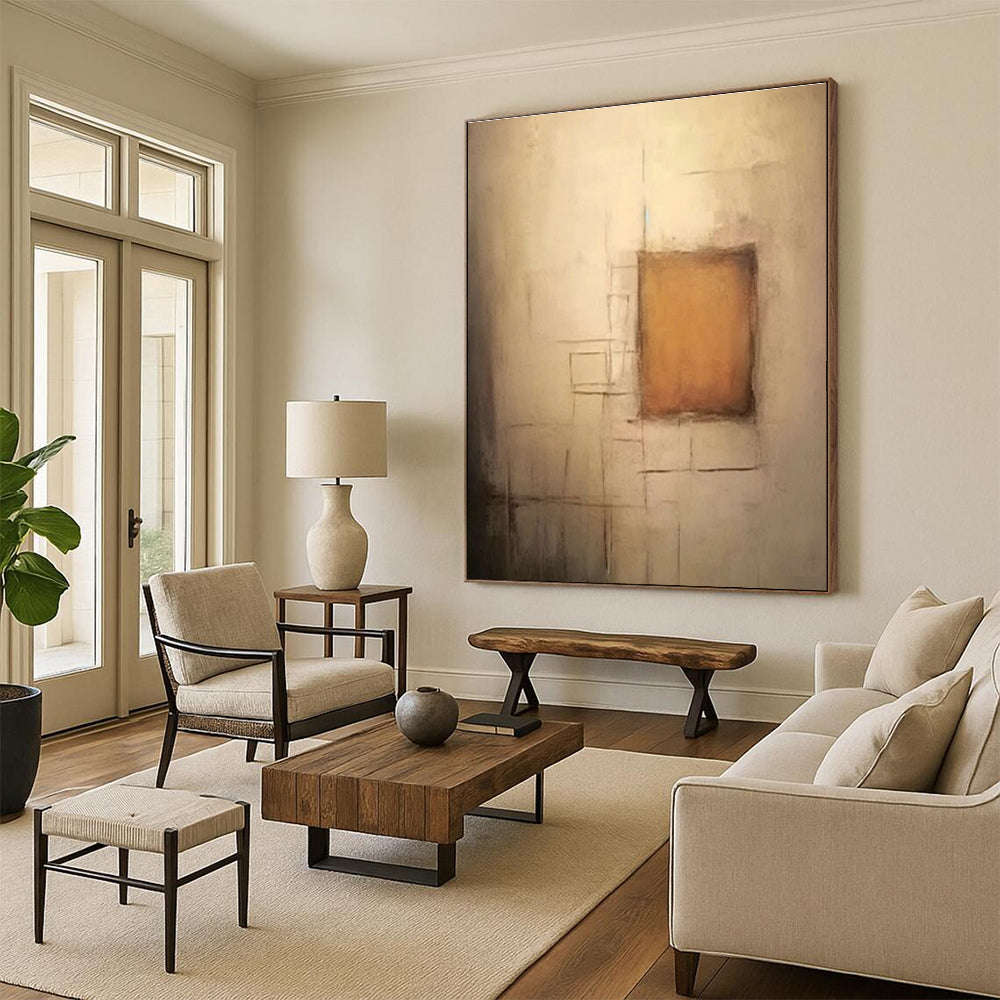 Neutral Square Abstract Art for Minimalist Bedroom & Contemporary Art Pop - Up DLZ0848