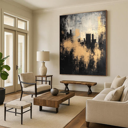 Gold - Accented City Silhouette for Urban - Style Home Office & Modern Art Gallery STSC213