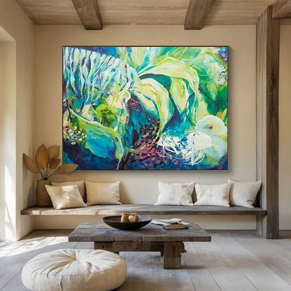 Blue - Green Plant Abstract Art for Nature - Themed Bathrooms DLZ2439