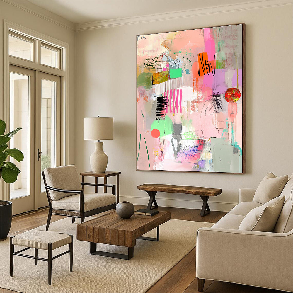Colorful Abstract Collage for Bohemian Living Room & Creative Studio STSC649