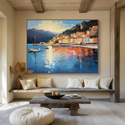Coastal Town Landscape Art for Mediterranean - Style Villa Dining Areas DLZ3261