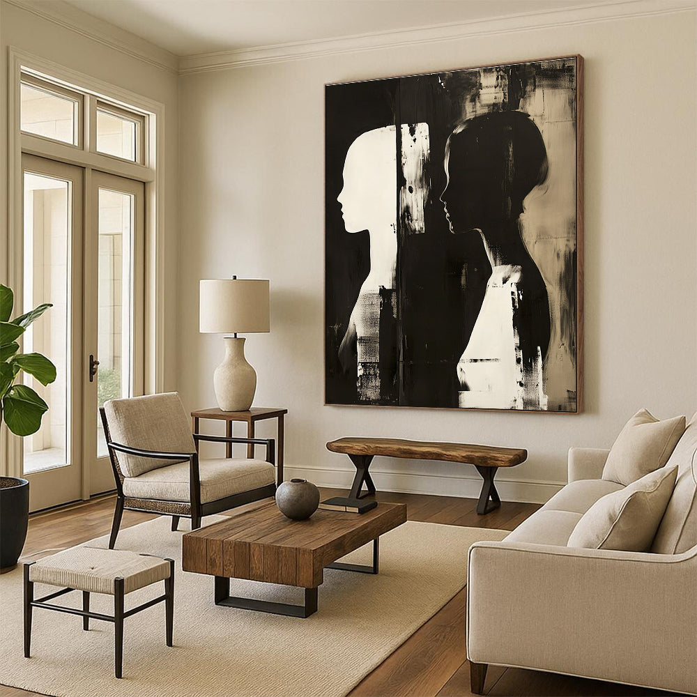 Black and White Silhouettes Art for Monochrome Gallery & Serene Home Meditation Room STSC1448