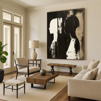 Black and White Silhouettes Art for Monochrome Gallery & Serene Home Meditation Room STSC1448