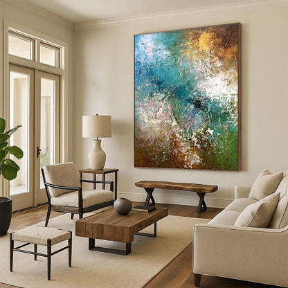 Blue - Green - Gold Abstract Art for Tropical - Themed Resort Spa Relaxation Rooms DLZ0006