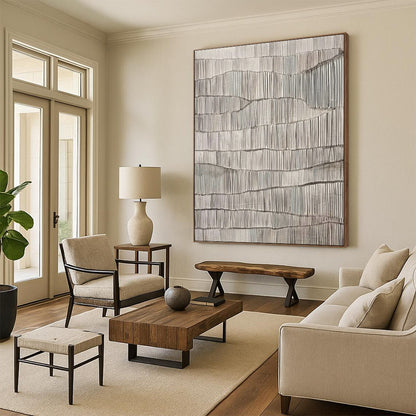 Gray - White Wave Textured Art for Modern Office Waiting Area & Minimalist Gallery DLZ1038