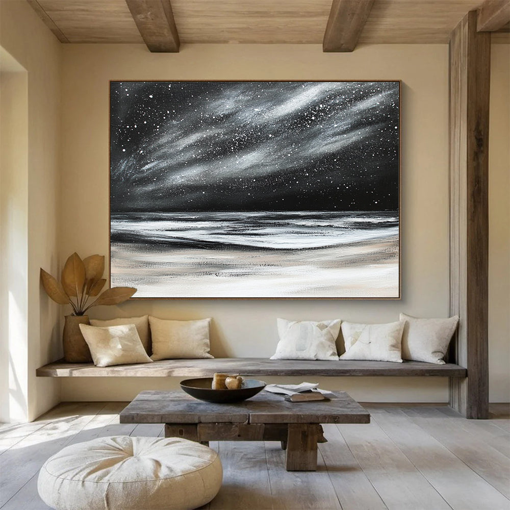 Starry Night Seascape Art for Nautical - Themed Bedroom & Serene Meditation Space SC295