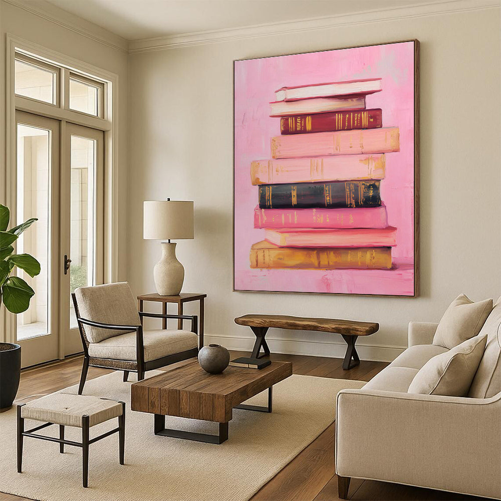 Realistic Book Stack Painting for Bookstore & Intellectual’s Study DLZ0657
