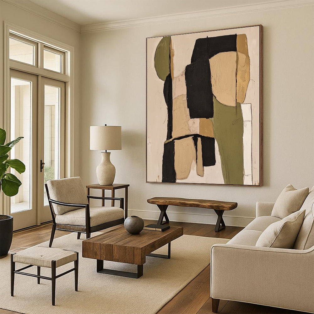 Green and Beige Collage Abstract for Rustic Home Office & Nature - Inspired Café STSC481