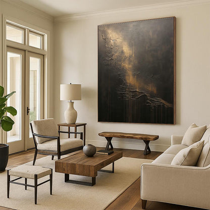 Textured Dark Abstract Art for Industrial - Style Lounge & Black - Tie Event Venue DLZ2363