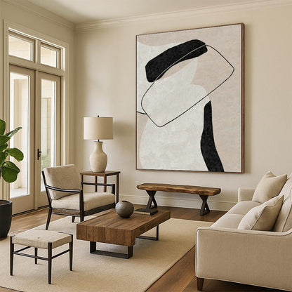 Beige - Black Abstract Art for Rustic Home Office & Modern Boutique DLZ2048