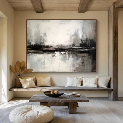 Black - White - Gray Landscape Abstract Art for Modern Monochrome Bedrooms DLZ2537