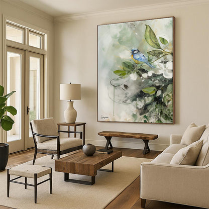 Bird and Flower Watercolor Art for Garden - Themed Café & Home Conservatory DLZ1092
