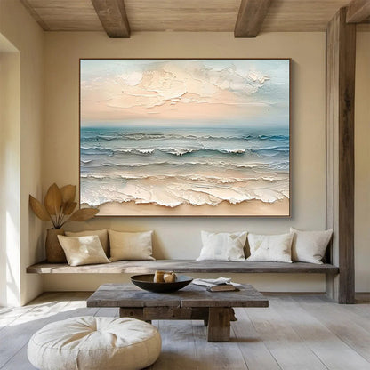 Textured Beach Wave Art for Coastal Resort Hotel Balcony Spaces DLZ3179