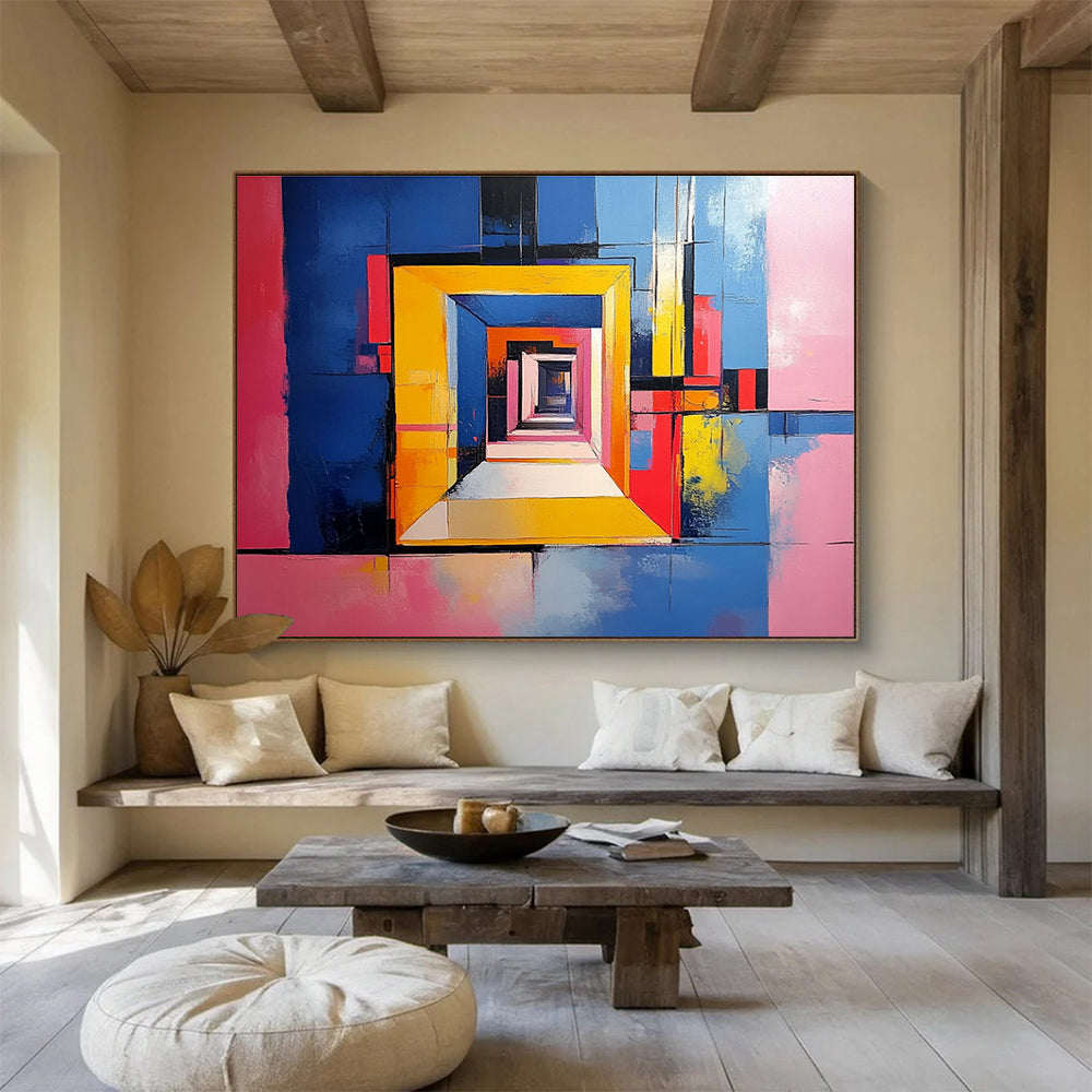 Colorful Geometric Tunnel Abstract Art for Contemporary Gallery & Bold Home Entrance SC337