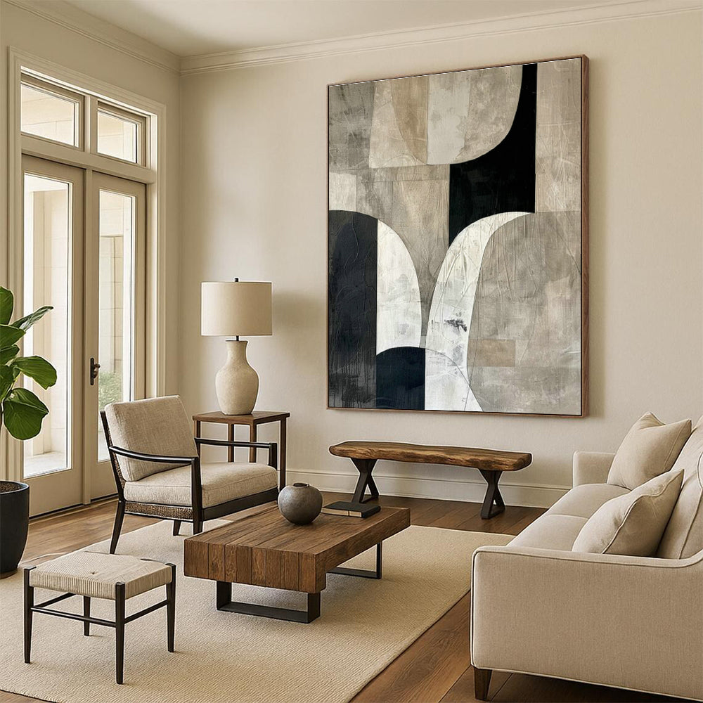 Black - White - Grey Curved Abstract Art for Modern Gallery Space & Chic Urban Apartment DLZ1327