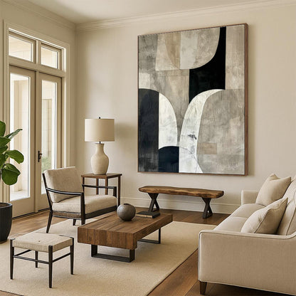 Black - White - Grey Curved Abstract Art for Modern Gallery Space & Chic Urban Apartment DLZ1327