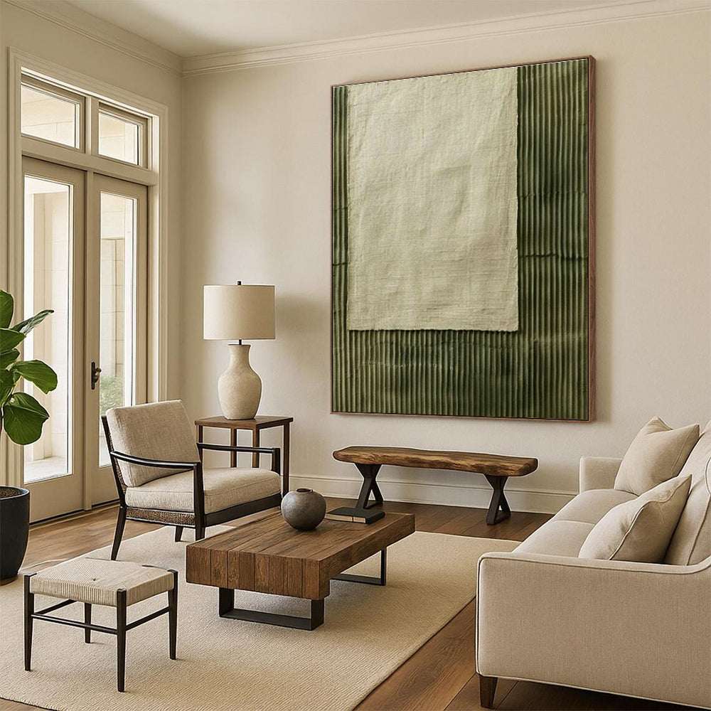 Linen - Textured Green Lines Art for Bedroom & Entryway DLZ0332