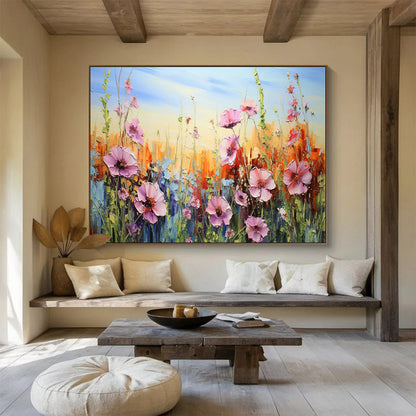 Colorful Flower Field Oil Painting for Countryside Café Dining Areas DLZ3287