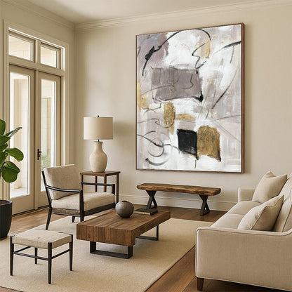 Gray - Gold Abstract Painting for Modern Minimalist Office & Luxury Hotel Suite DLZ1292