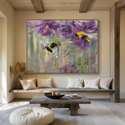 Bumblebee & Purple Flower Oil Painting for Charming Garden Cafés DLZ3102