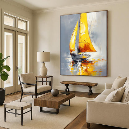 Yellow - Sailed Boat Art for Nautical - Themed Restaurant & Coastal Home Office STSC1400