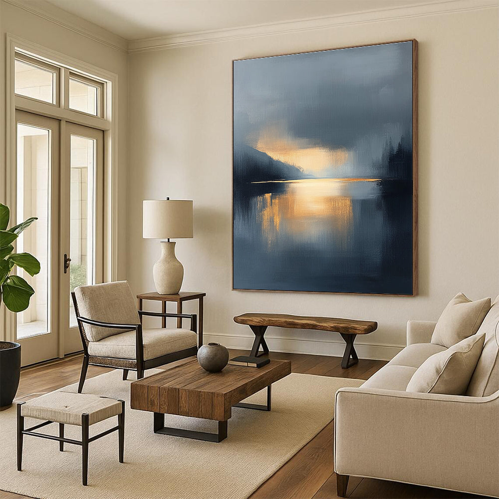 Misty Lake Abstract Landscape for Scandinavian - Style Home & Meditation Space STSC167