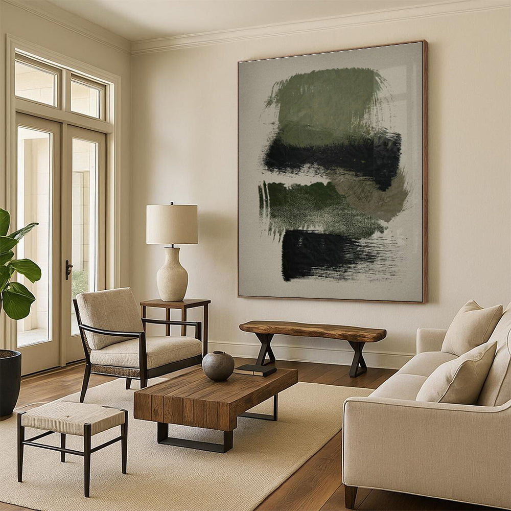 Green & Black Textured Abstract Art for Minimalist Study & Industrial - Chic Loft DLZ1365