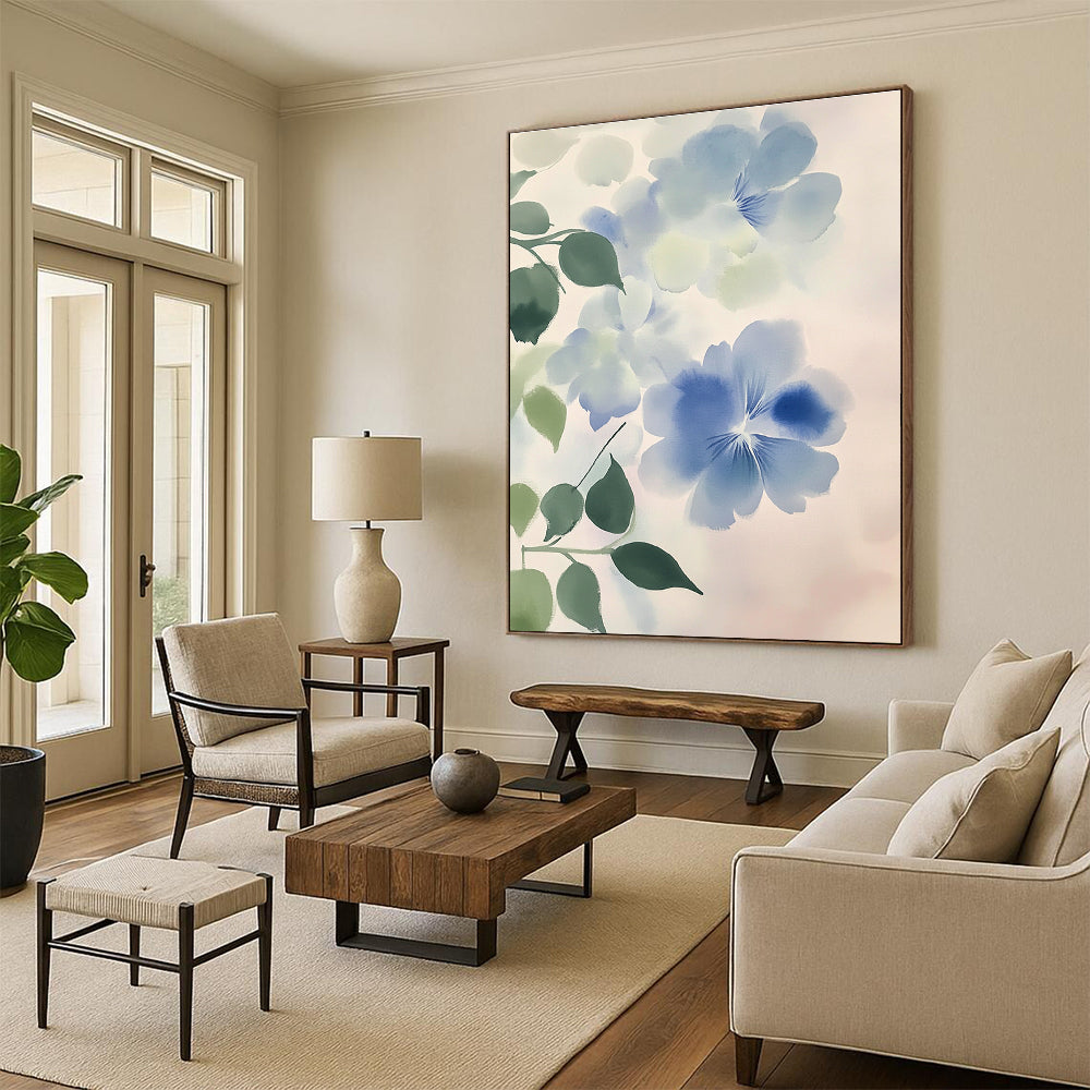 Light Blue Flowers Art for Elegant Home Bedroom & Boutique Hotel Lobby STSC1050