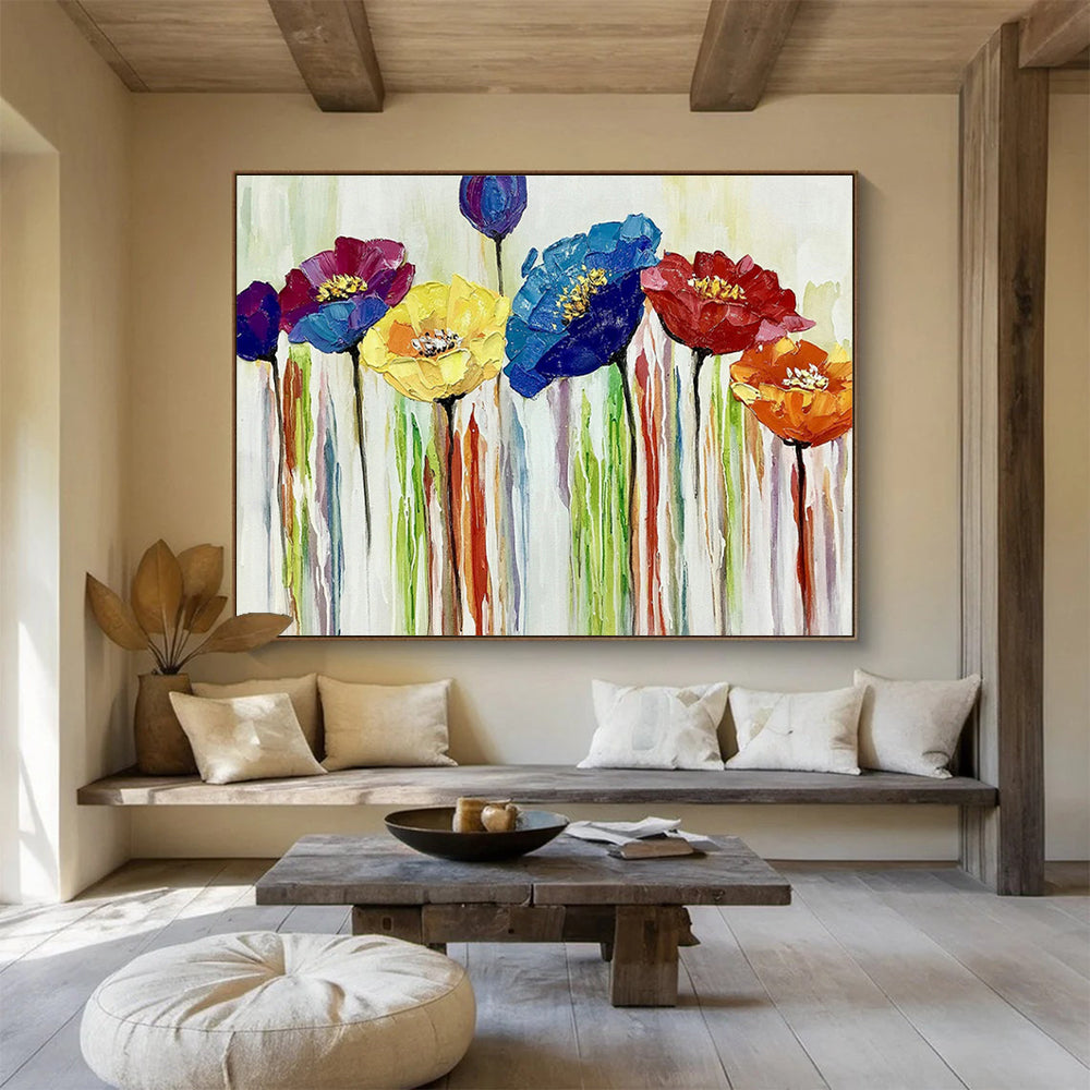 Colorful Flower Oil Painting for Bohemian - Style Café Breakfast Nooks DLZ3167