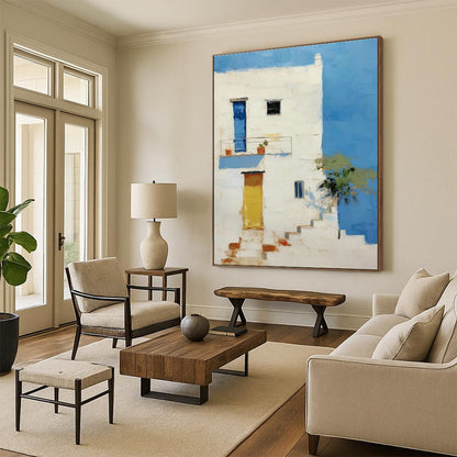 White House & Blue Wall Art for Coastal Home Living Rooms DLZ0114