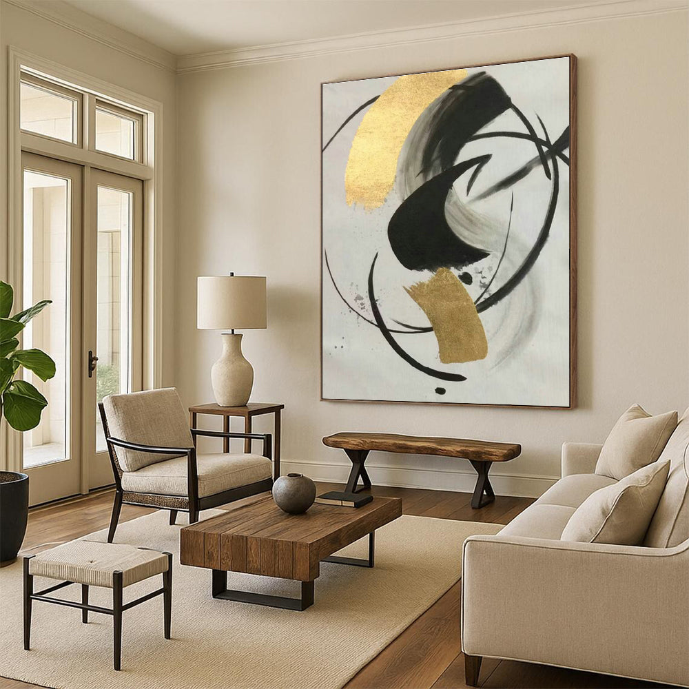 Ink - Gold Foil Abstract Art for Living Room & Study DLZ0468