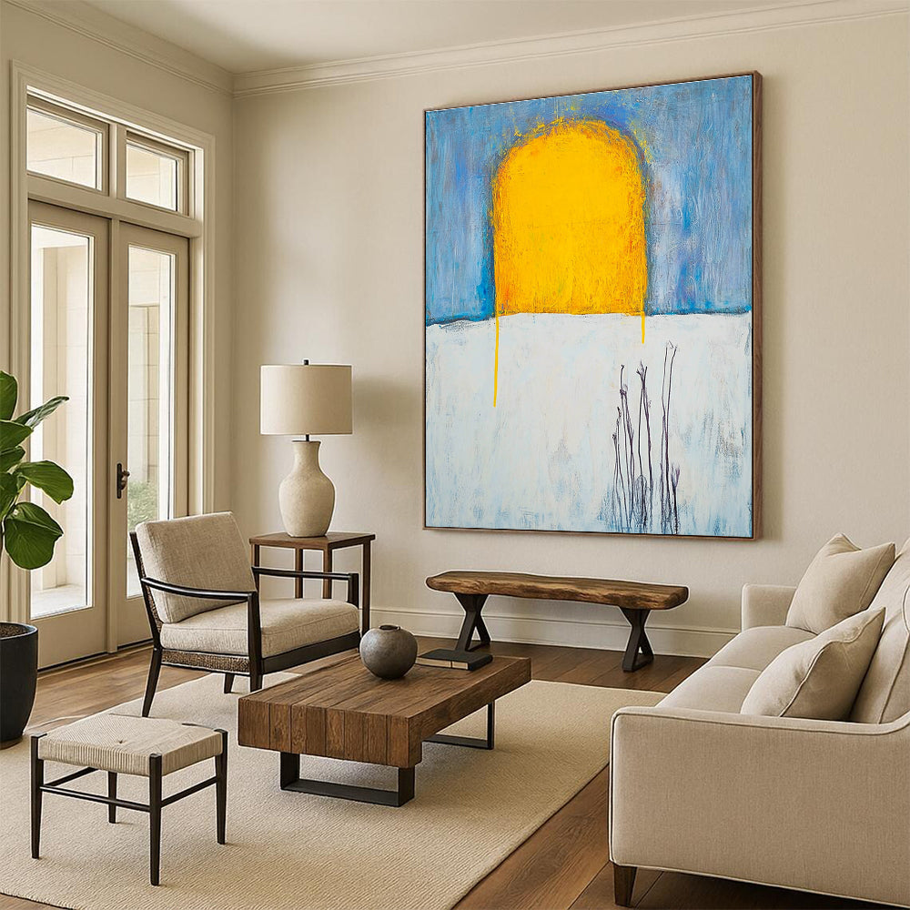 Yellow Sun on Blue and White for Modern Farmhouse Living Room & Art - Inspired Breakfast Nook STSC370