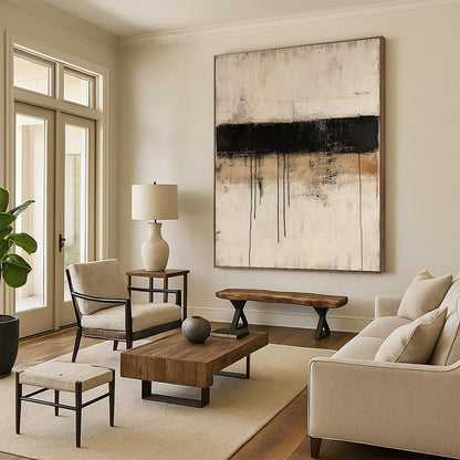 Beige and Black Dripping Abstract for Industrial - Chic Loft & Sophisticated Living Room STSC521