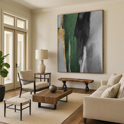 Gold - Green Ink Abstract for Modern Asian - Inspired Home & Art - Centric Corporate Lobby DLZ0939